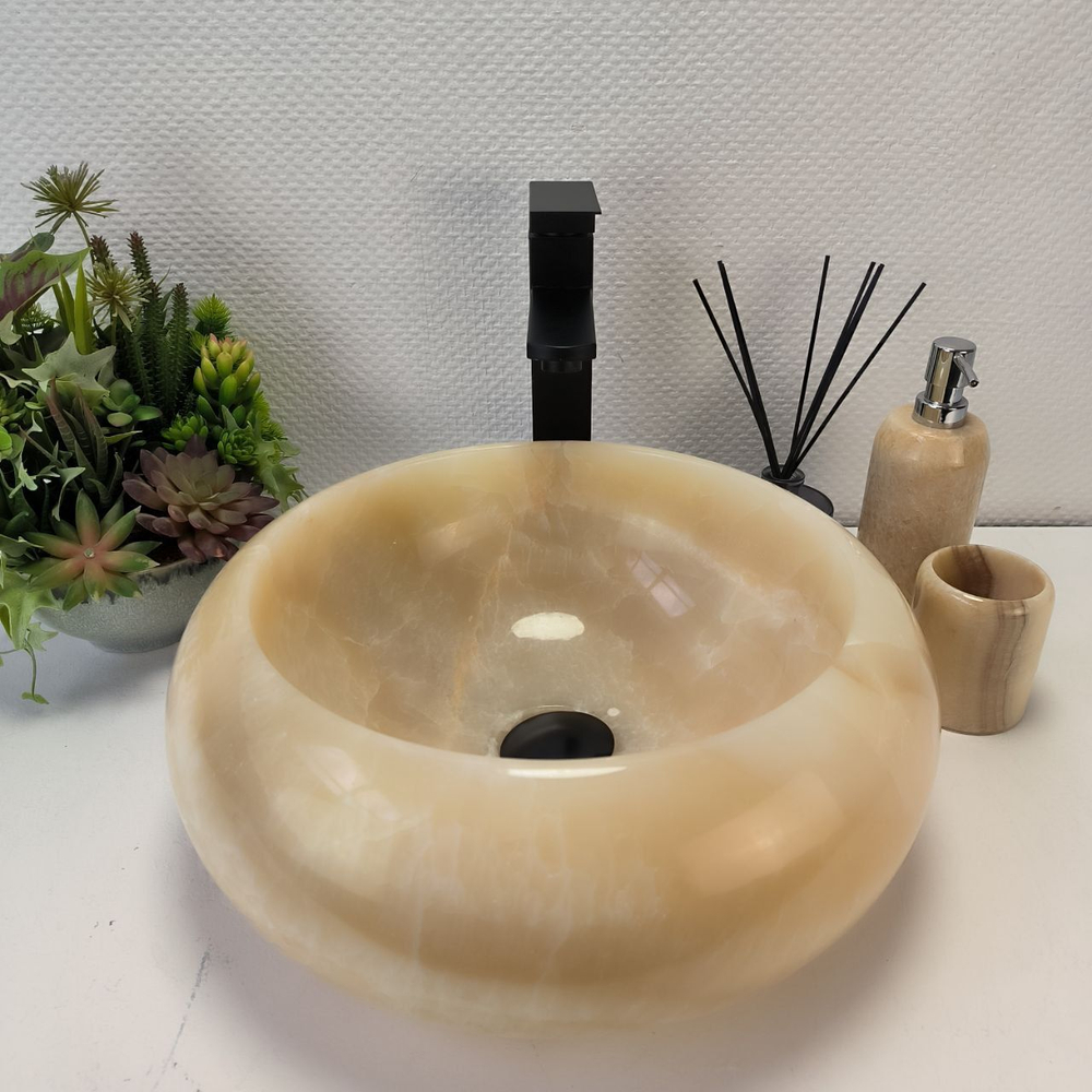 Раковина из оникса Donut Yellow Small DO-63004 40x40x15 из натурального камня