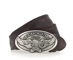 Ремень взрослый MUSTANG Leather belt in 40 mm with buckle in polished silver