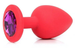Маленькая красная пробка с фиолетовым кристаллом ONJOY Silicone Collection (Цвет: красный)