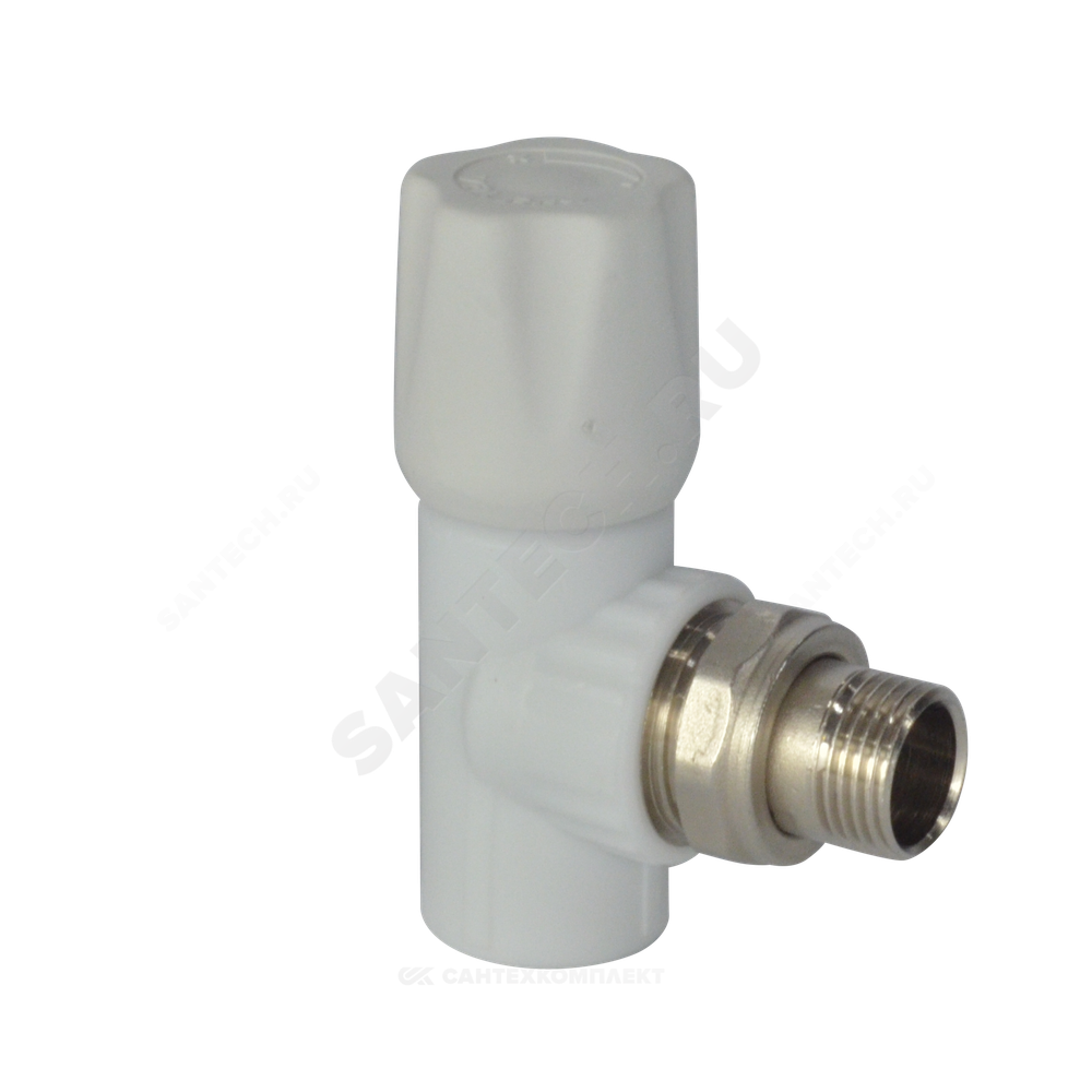 Клапан (вентиль) PP-R запорный белый Дн 20х1/2" Ру25 НР угловой для радиатора VALFEX 1014720012