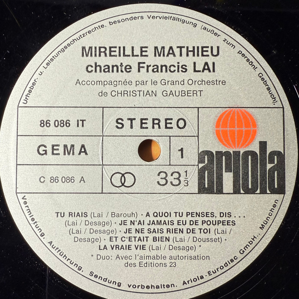 Mireille Mathieu ‎– Chante Francis Lai (Германия 1972г.)