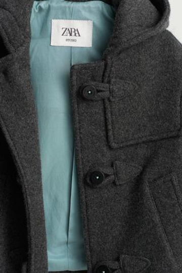 ZARA ПАЛЬТО С КАПЮШОНОМ, СЕРЫЙ