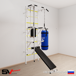 Шведская стенка Sv Sport усиленная 6961 (Турник стандарт/Брусья/Стойка/Скамья/Канат/Трапеция/Цепь/Мешок 15кг)
