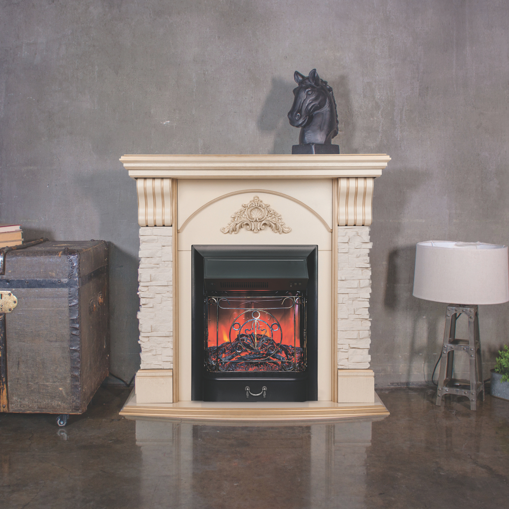 Каминокомплект Real Flame Athena WT с очагом Majestic Lux Black (без пульта)