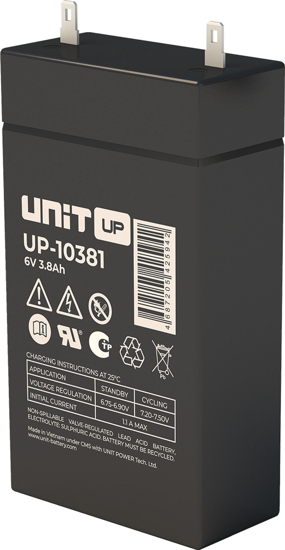 Аккумулятор UNIT UP-10381 - AGM ( 6В / 3,8Ач )