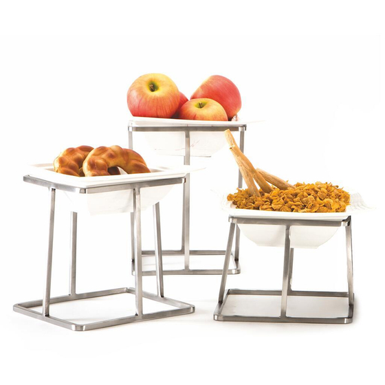 Подставка фуршетная стойка 20*20*15,5 см квадрат нерж. + салатник керамика P.L.Hotelware