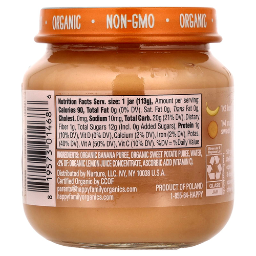 Happy Family Organics, Happy Baby®, для детей от 6 месяцев, бананы и батат, 113 г (4 унции)