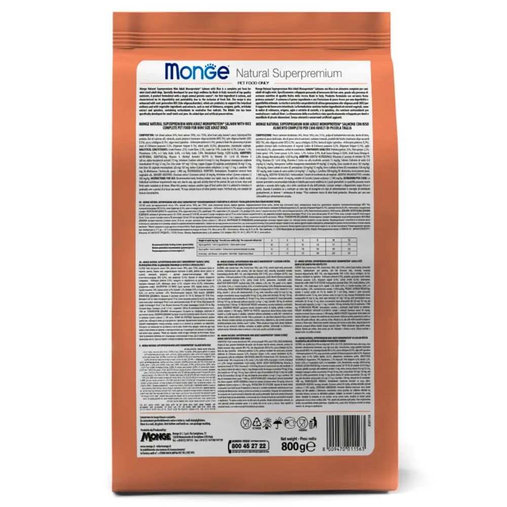 Сухой корм Monge Dog Speciality Line Monoprotein Mini для взрослых собак мелких пород, из лосося с рисом
