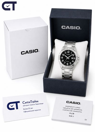 Casio MTP-1308D-1B Standard часы наручные мужские — классическая модель с чёрным циферблатом и стальным браслетом