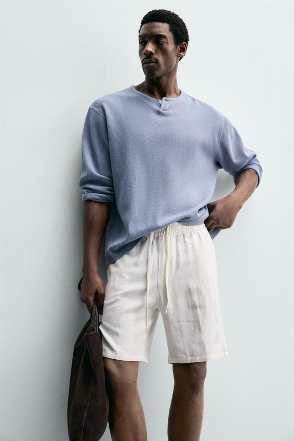 ZARA БЕРМУДЫ RELAXED FIT ИЗ ВИСКОЗЫ И ЛЬНА, БЕЛЫЙ