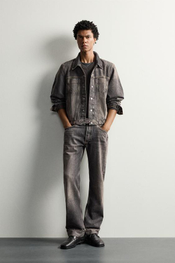 ZARA ДЖИНСЫ STRAIGHT FIT С ОТВОРОТОМ, ТЕМНО-СЕРЫЙ