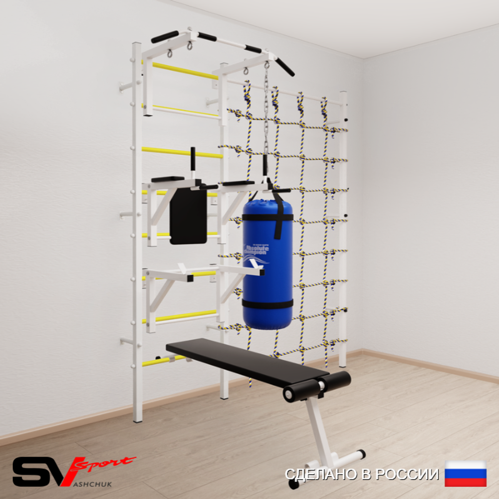 Шведская стенка Sv Sport 50730 (Турник стандарт/Брусья/Стойка/Скамья/Цепь/Мешок 30кг/Канатный лаз)