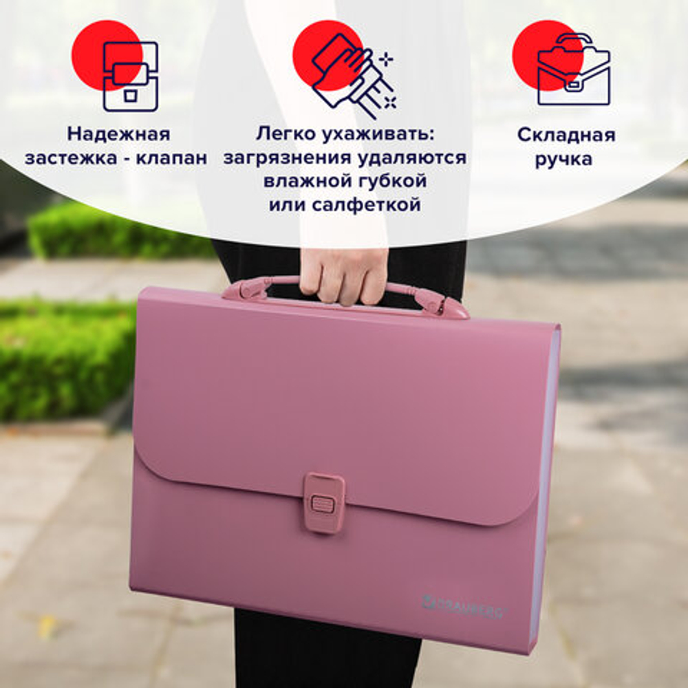 BRAUBERG Папка-портфель пласт. BRAUBERG А4 (327х254х30мм), 13 отделений, розовый, 221441