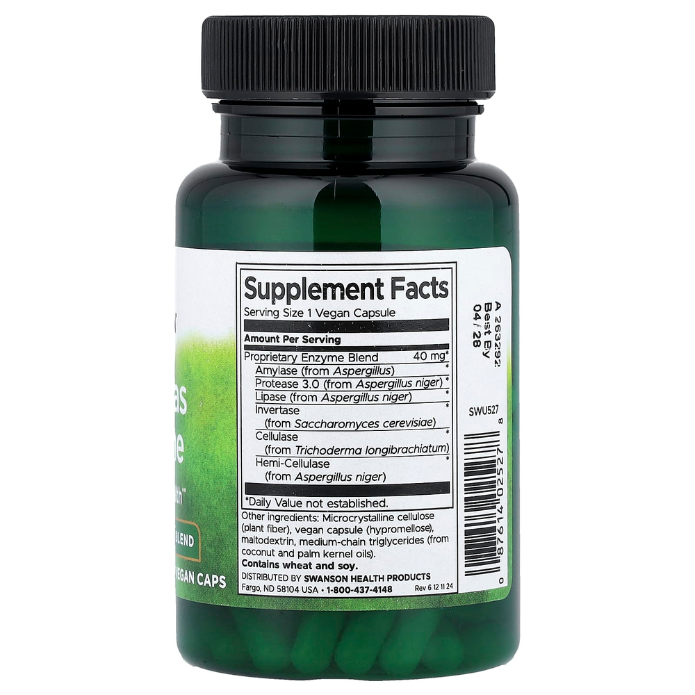 Swanson Vitamins, смесь ферментов, против газообразования, высокоэффективная, 90 веганских капсул