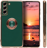 Стильный глянцевый чехол для SAMSUNG GALAXY S21 FE с кольцом-подставкой и бархатной подкладкой