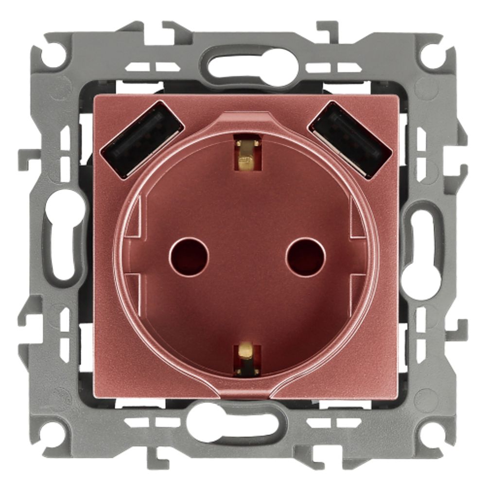 Розетка ЭРА Серия 12 12-4109-14 2P+E 16A-250В штор. с 2xUSB 5В-3А медь | Эра 12