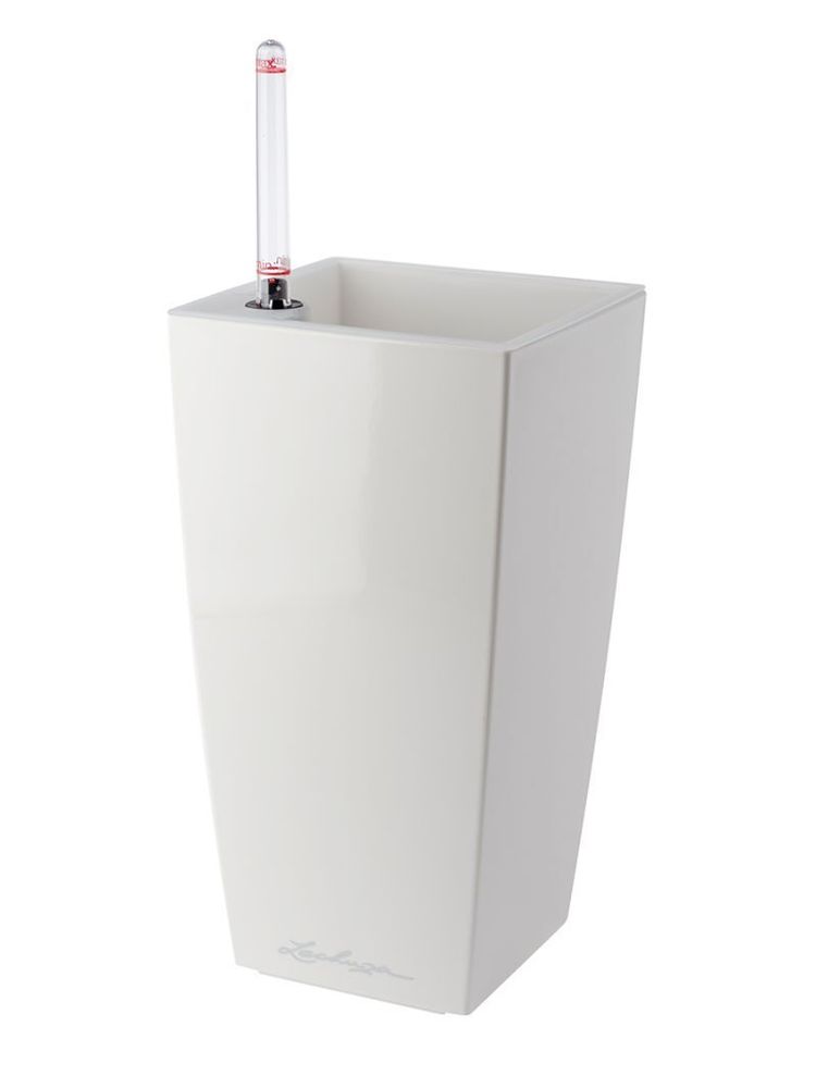 Кашпо Lechuza "Maxi Cubico Complete white high gloss" (пластик), 14x14xH26 см