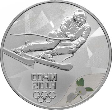 3 рубля 2014 СПМД «XXII зимние Олимпийские Игры, Сочи 2014 - Горные лыжи» в коробке