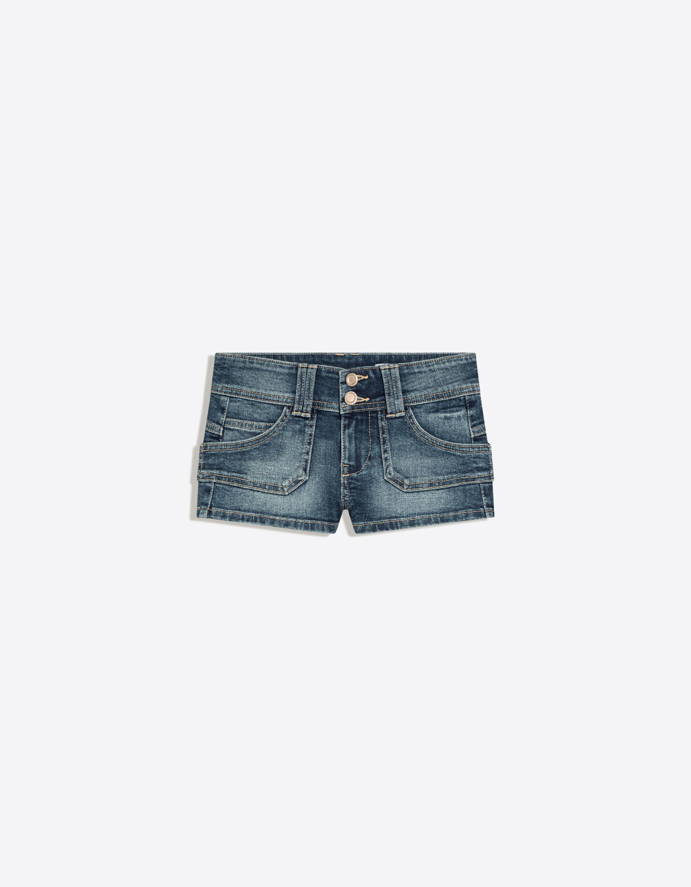 Женские синие джинсовые мини-шорты с вышивкой - BERSHKA