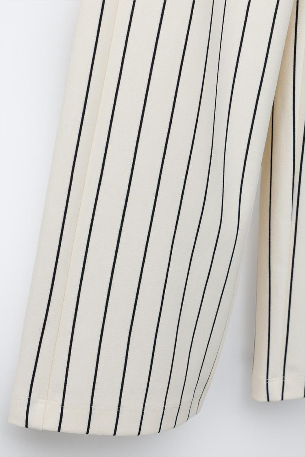 ZARA БРЮКИ WIDE LEG В ПОЛОСКУ ИЗ ТРИКОТАЖА ПУНТО РОМА, ЭКРЮ