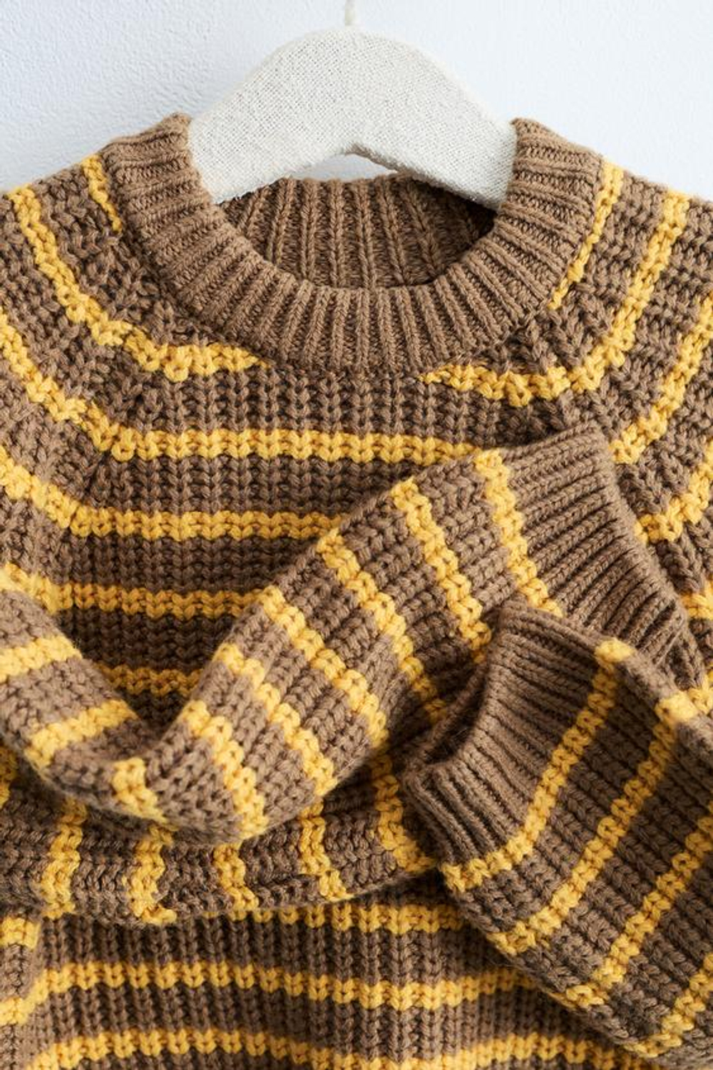 ZARA ZARA TIMELESS – ТРИКОТАЖНЫЙ СВИТЕР В ПОЛОСКУ ИЗ ХЛОПКА И ШЕРСТИ, ОХРА