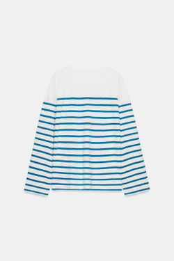 ZARA ХЛОПКОВАЯ ФУТБОЛКА В ПОЛОСКУ ИЗ ЛЬНА, ЭКРЮ/СИНИЙ