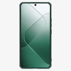 Чехол зеленого цвета (Deep Green) с поддержкой MagSafe от Nillkin с металлической откидной крышкой для камеры на Xiaomi 14, серия CamShield Prop Magnetic (версия с открытой камерой)