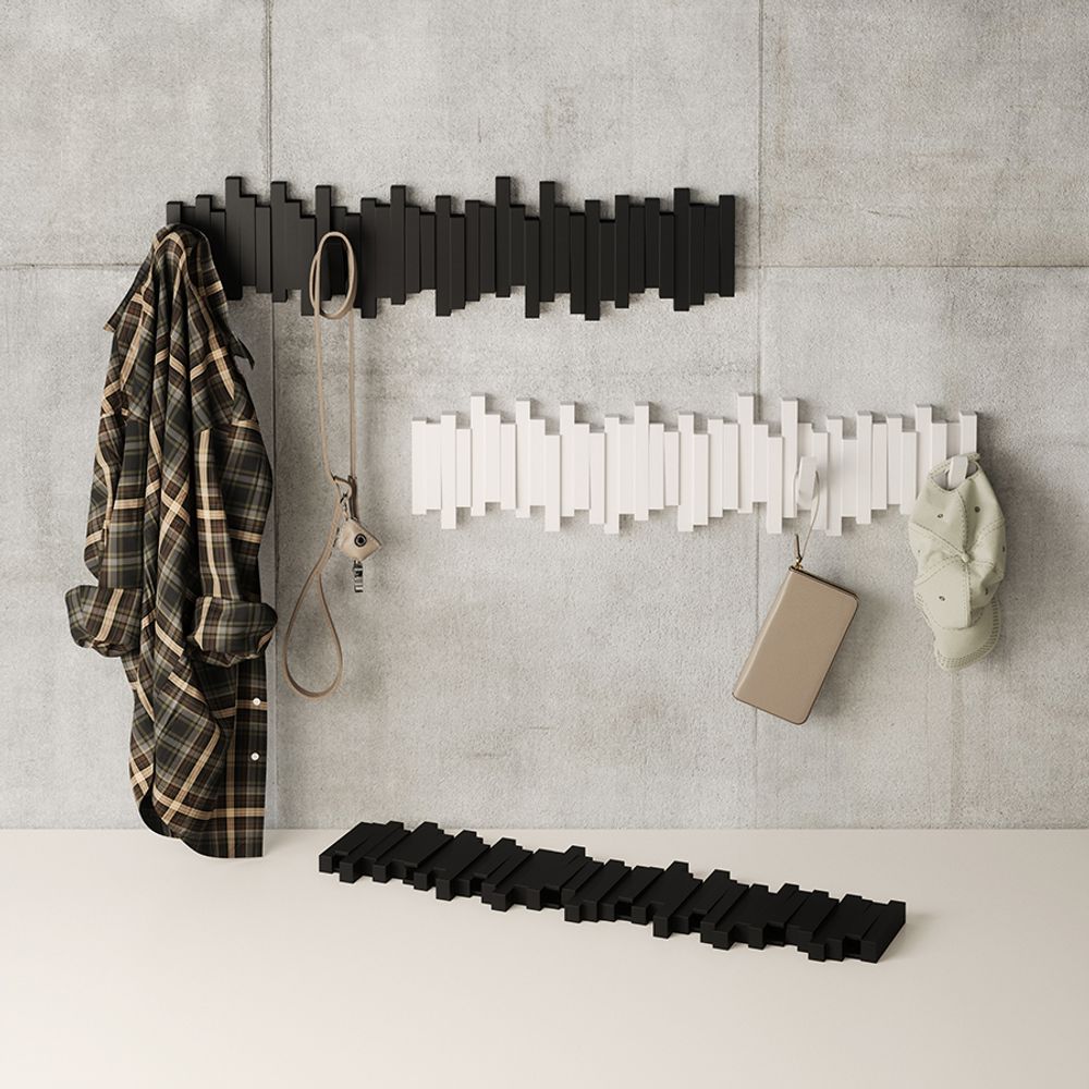 Вешалка настенная Sticks, 72 см, 8 крючков, белая
