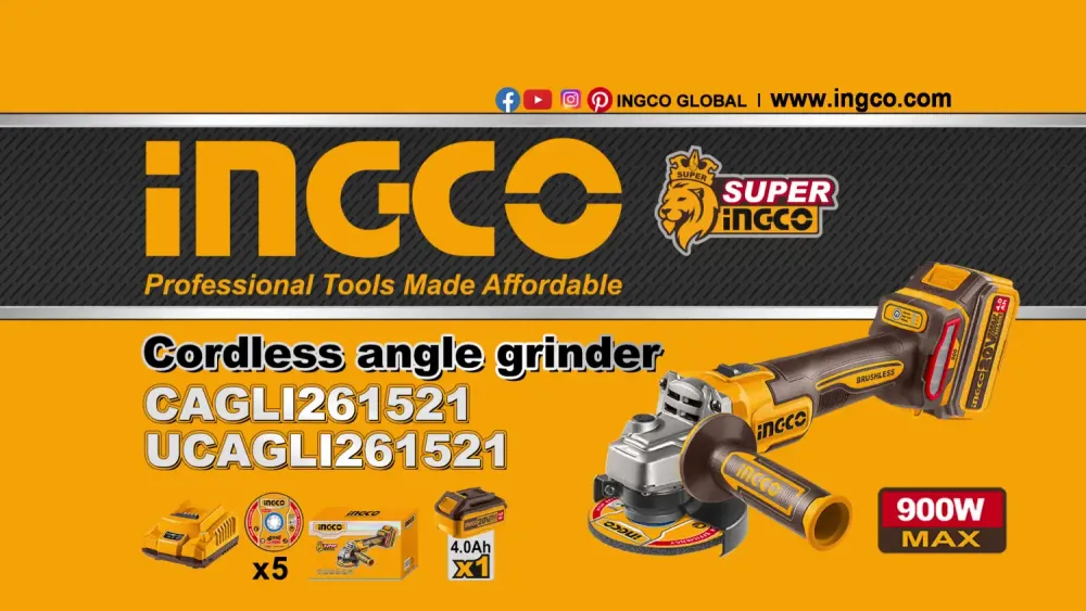Аккумуляторная УШМ INGCO CAGLI261521 — без провода углошлифовальная машина с аккумулятором и комплектом принадлежностей