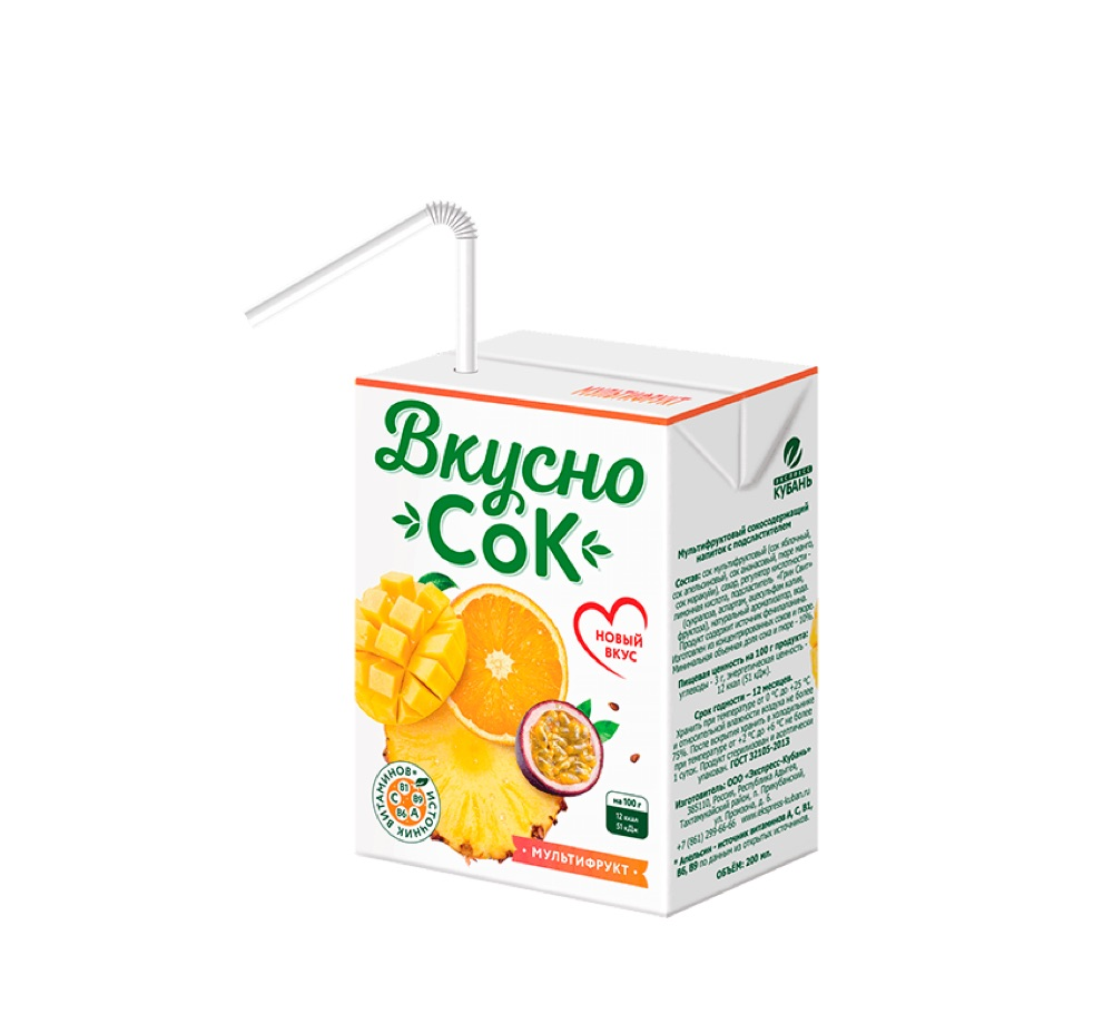 Напиток Мультифруктовый ВкусноСок Тетра Пак/Base 0,2л