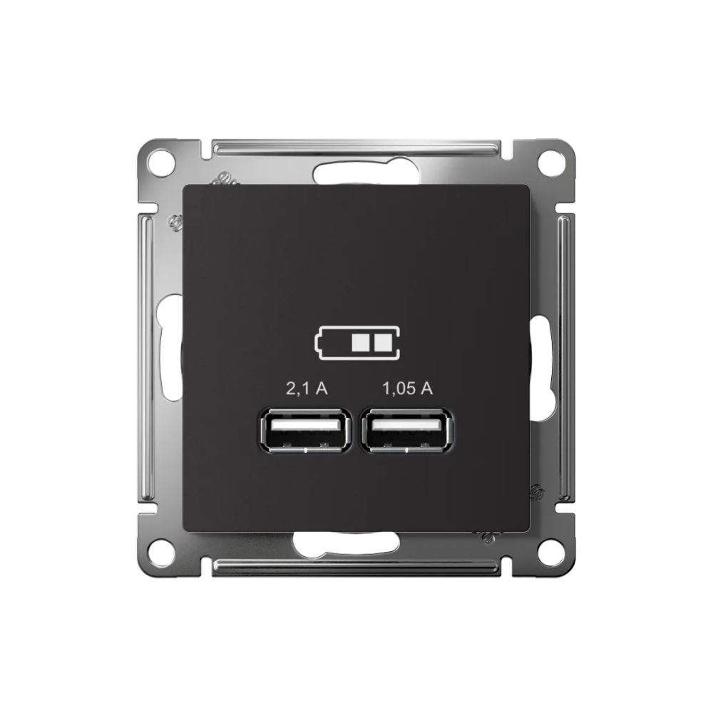 ATLASDESIGN USB РОЗЕТКА A+A, 5В/2,1А, 2х5В/1,05А, механизм, КАРБОН