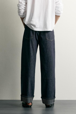 ZARA ДЖИНСЫ STRAIGHT FIT С КОНТРАСТНЫМ ПОДВОРОТОМ, ИНДИГО