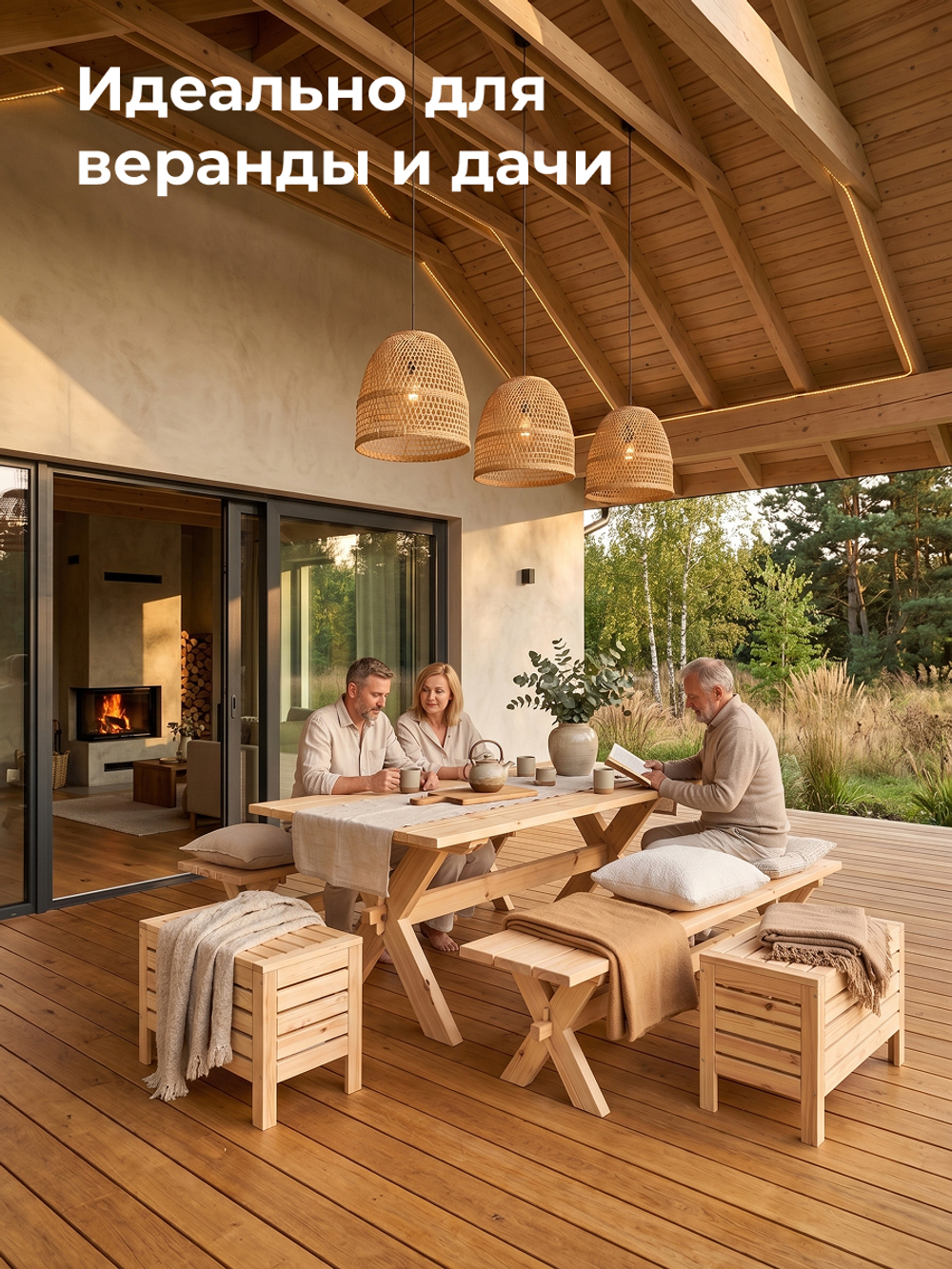 Стол обеденный, 210х103х73, Осло, складной, массив сосны, Dipriz