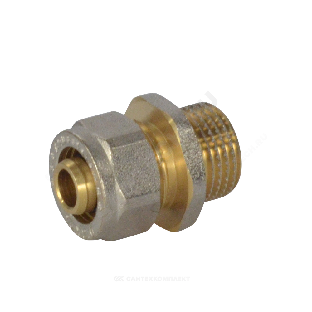 Муфта МП латунь никель обжим Дн 20х3/4" НР ГОСТ 32415-2013 7001 Aquasfera 7001-04