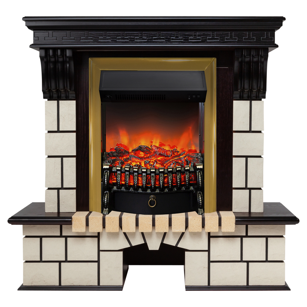 Каминокомплект Real Flame Stone STD AO с очагом Fobos Lux Brass