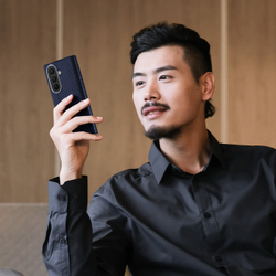 Чехол из кожи синего цвета для Samsung Galaxy Z Fold 8 Ultra, поддержка беспроводной зарядки, серия Bril Series Case (Magnetic Version) от Dux Ducis