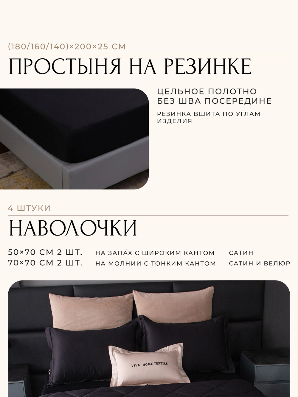 КПБ на резинке Сатин Velvet Premium с Одеялом VPR009, Евро, 4 наволочки, простынь 160*200*25