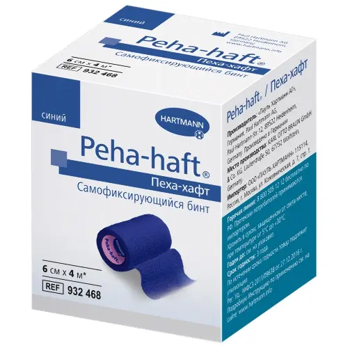 Бинт когезивный эластичный фиксирующий Peha-haft Color синий 6 см × 4 м
