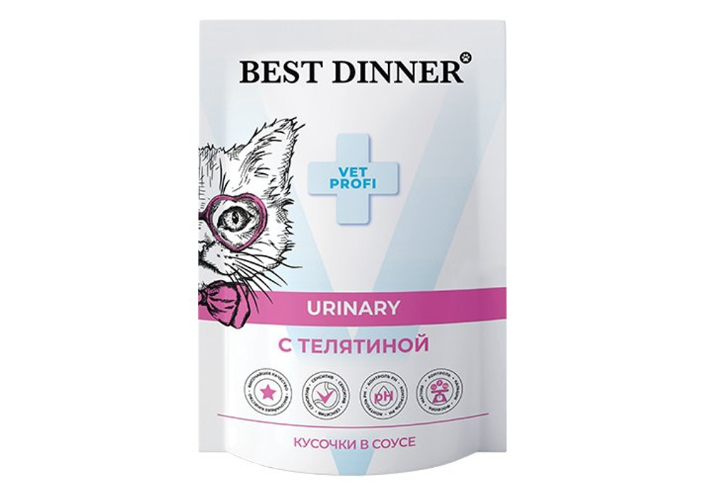 BEST DINNER Urinary Влажный корм для кошек с телятиной в соусе для профилактики МКБ 0,085 кг