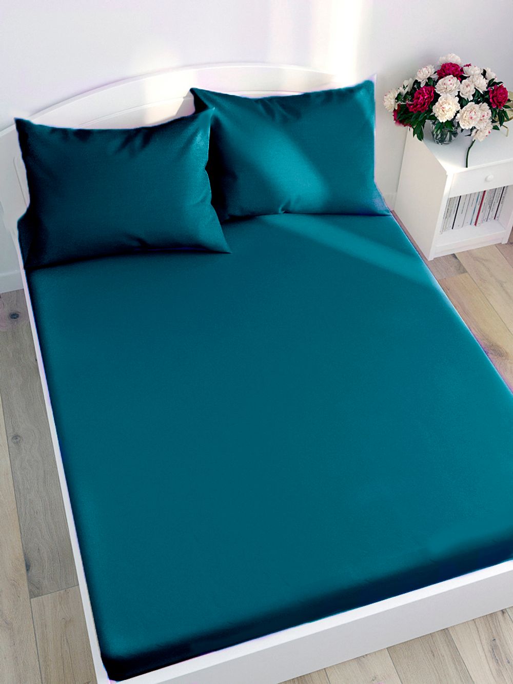 Постельное белье Milky Garden "TEAL" 2-спальный   наволочки 50х70 2шт Простынь на резинке 160х200 см  Пододеяльник 175х215 см