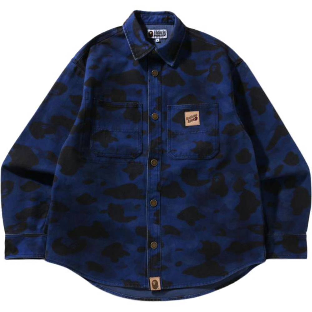 A Bathing Ape Bathing Ape Shirts Button Cotton Drop Shoulder Sleeve Moderate Workwear 0zxstm305311q синий