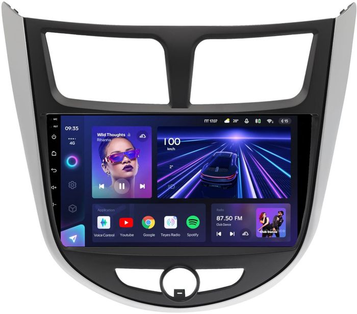 Магнитола для Hyundai Solaris 1 2010-2016 (рамка серебристо-черная тип 3) - Teyes CC3L на Android 10, CarPlay, 4G SIM-слот