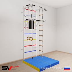 Шведская стенка Sv Sport 5044 (Турник стандарт/Брусья/Канат/Кольца/Лестница/Мат 1м)