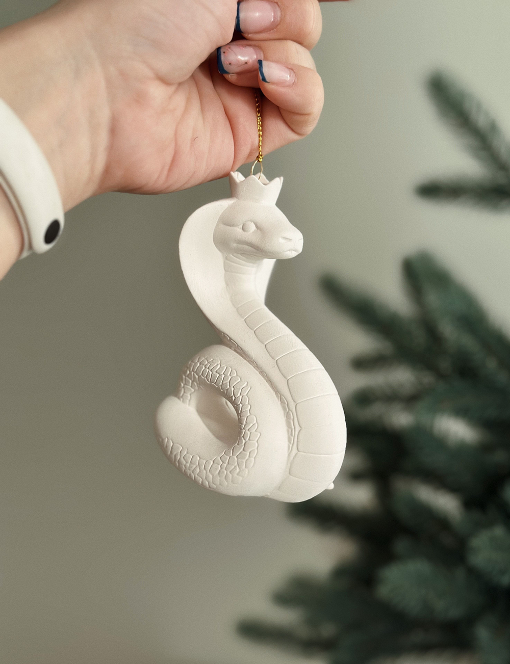 Елочная игрушка Змея кобра царица для росписи,высота 11 см,фарфор