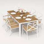 Обеденная группа Ideal Patio ТЕЛЛА  ФЕСТА  каркас белый, стол тик 180, ткань бежевая
