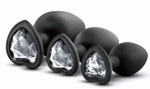 Набор из 3 черных пробок с прозрачным кристаллом-сердечком Bling Plugs Training Kit (Цвет: черный)