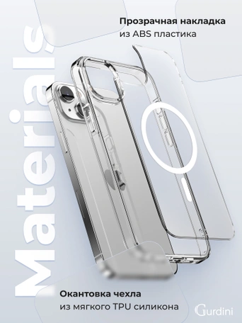 Чехол накладка iPhone 15 Plus 6.7" Gurdini Alba Series Protective with Magsafe Clear