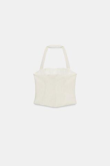 ZARA ТОП-КОРСЕТ В ПОЛОСКУ С ГОРЛОВИНОЙ ХАЛТЕР, ЭКРЮ/КОРИЧНЕВЫЙ