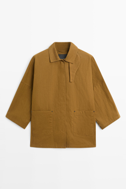 Massimo Dutti Куртка-кейп с рубашечным воротником, горчичный
