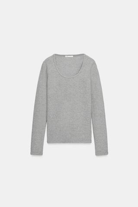 ZARA ФУТБОЛКА В РУБЧИК С ШИРОКИМ ВЫРЕЗОМ, СЕРЫЙ МЕЛАНЖ